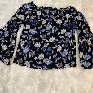 Floral WHBM off the shoulder long sleeve top. Size small.